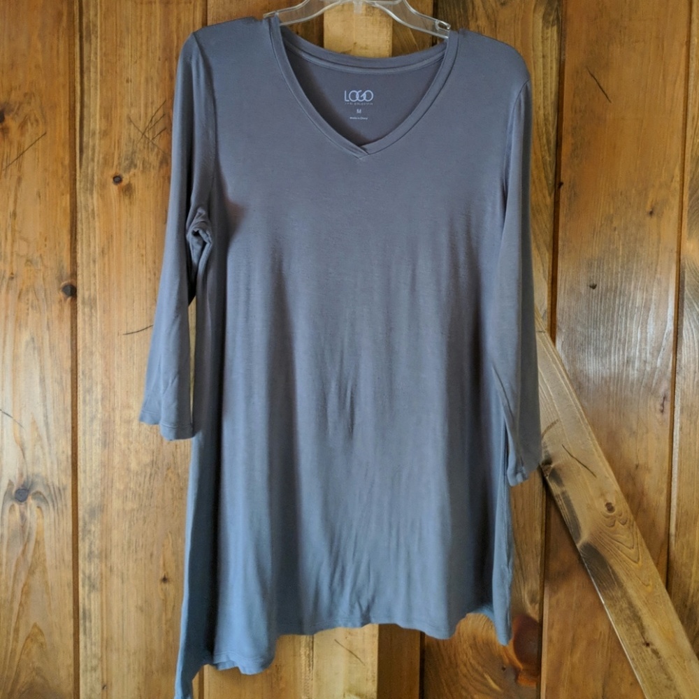 LOGO Lori Goldstein QVC Grey Asymmetrical Tunic M